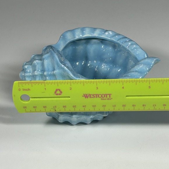 Blue & White Glazed Ceramic Shell Dish Bowl Jewelry Trinket Planter Decor - Picture 7 of 8